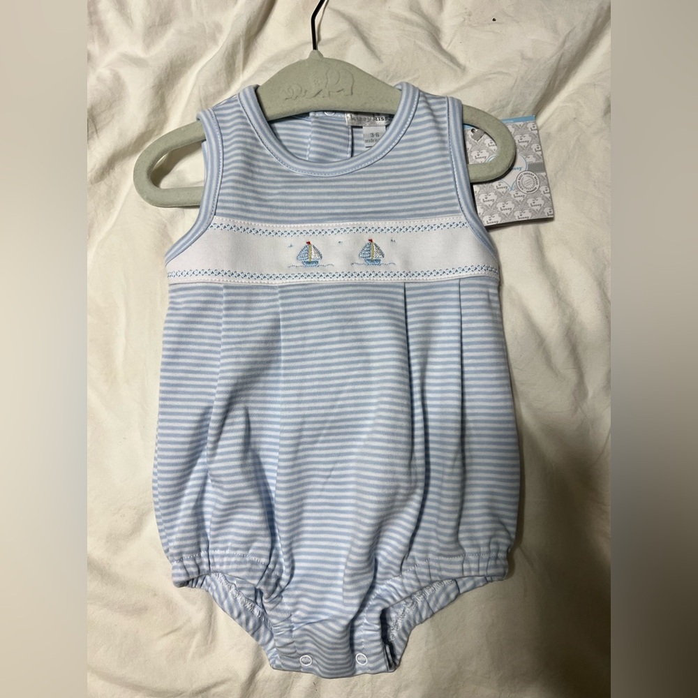NWT Kissy Kissy Light Blue and White Striped Romper